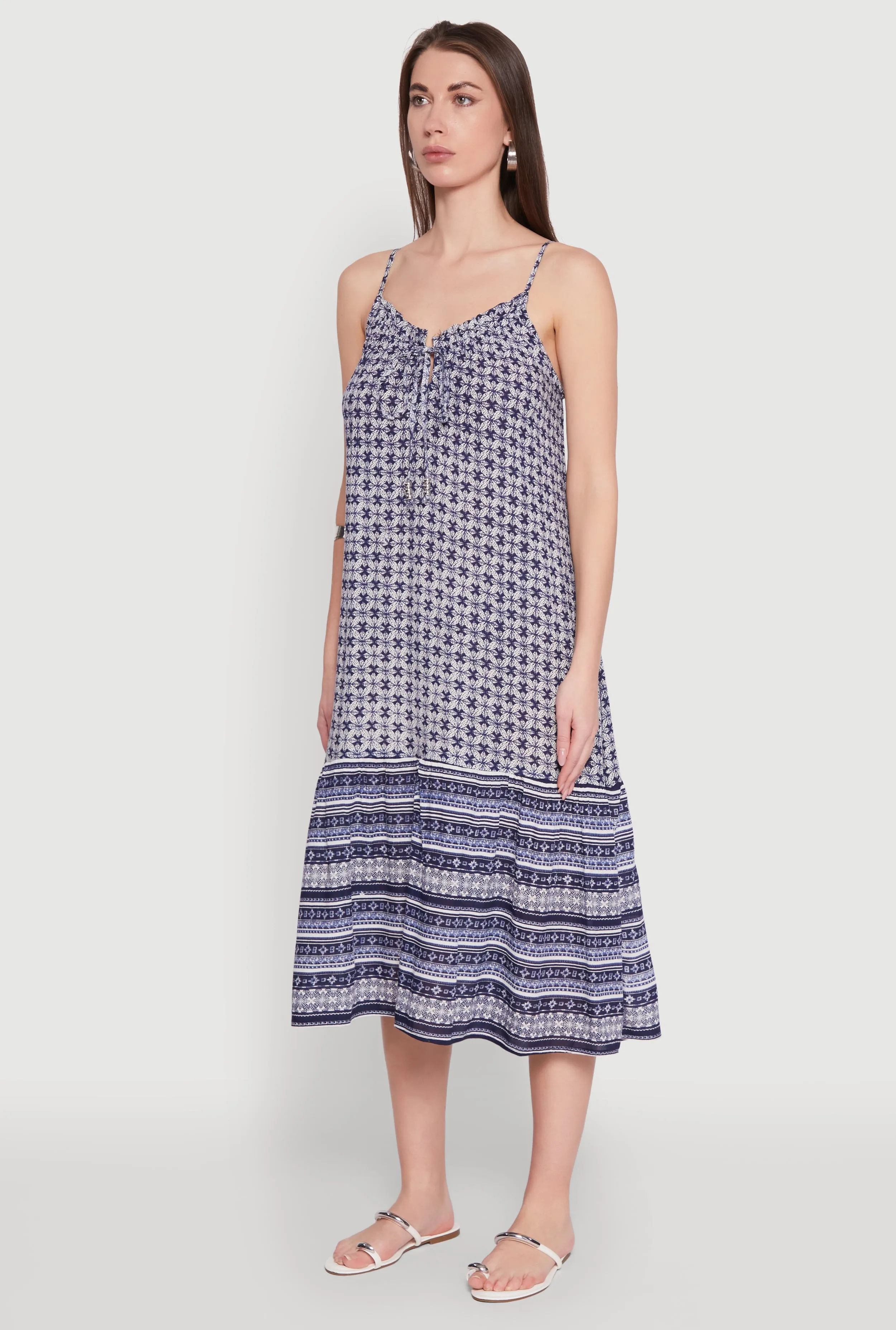 Border Print Midi Dress Italian Flair Cool Shade