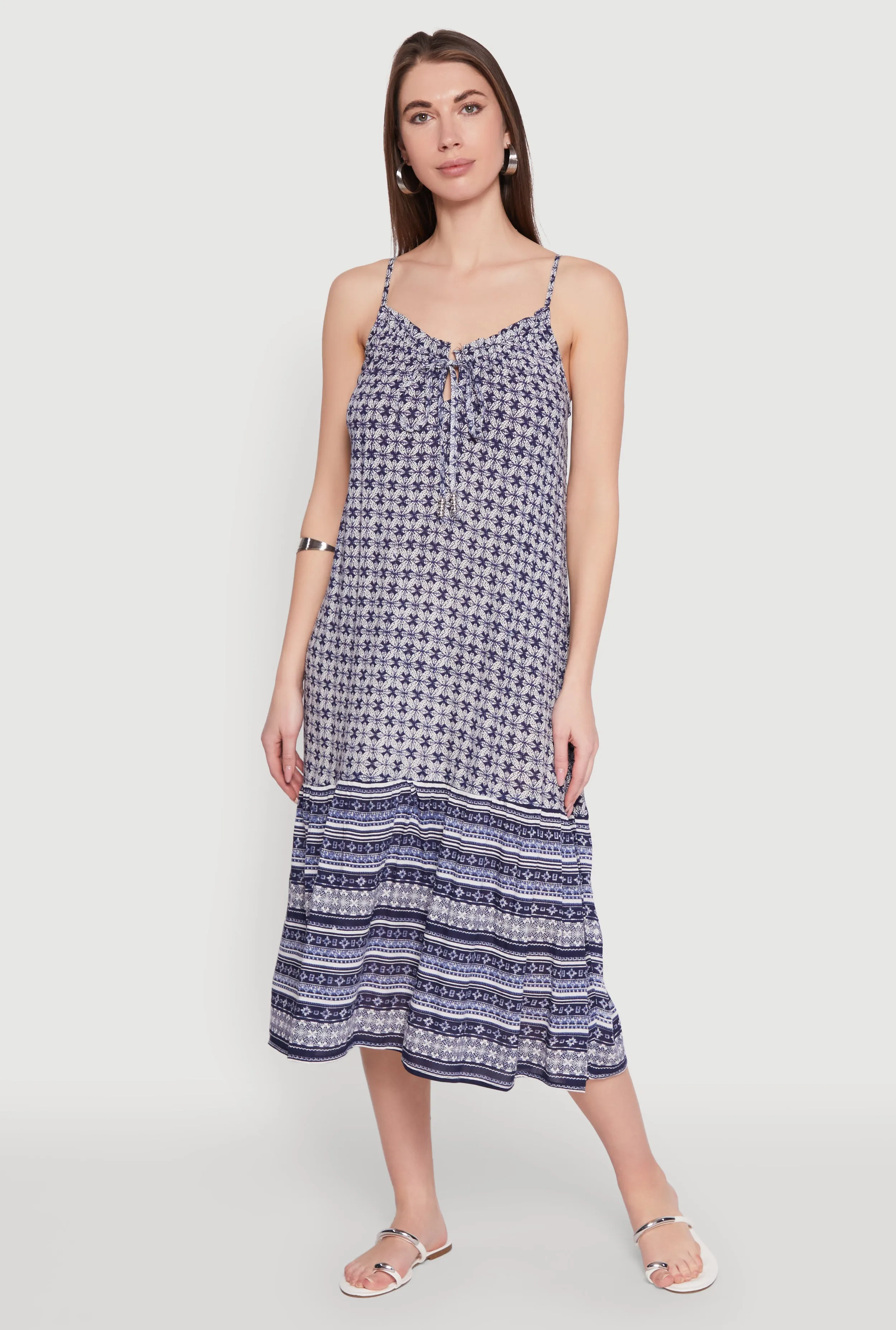 Light and breathable daywear Cozy Wrap Border Print Midi Dress