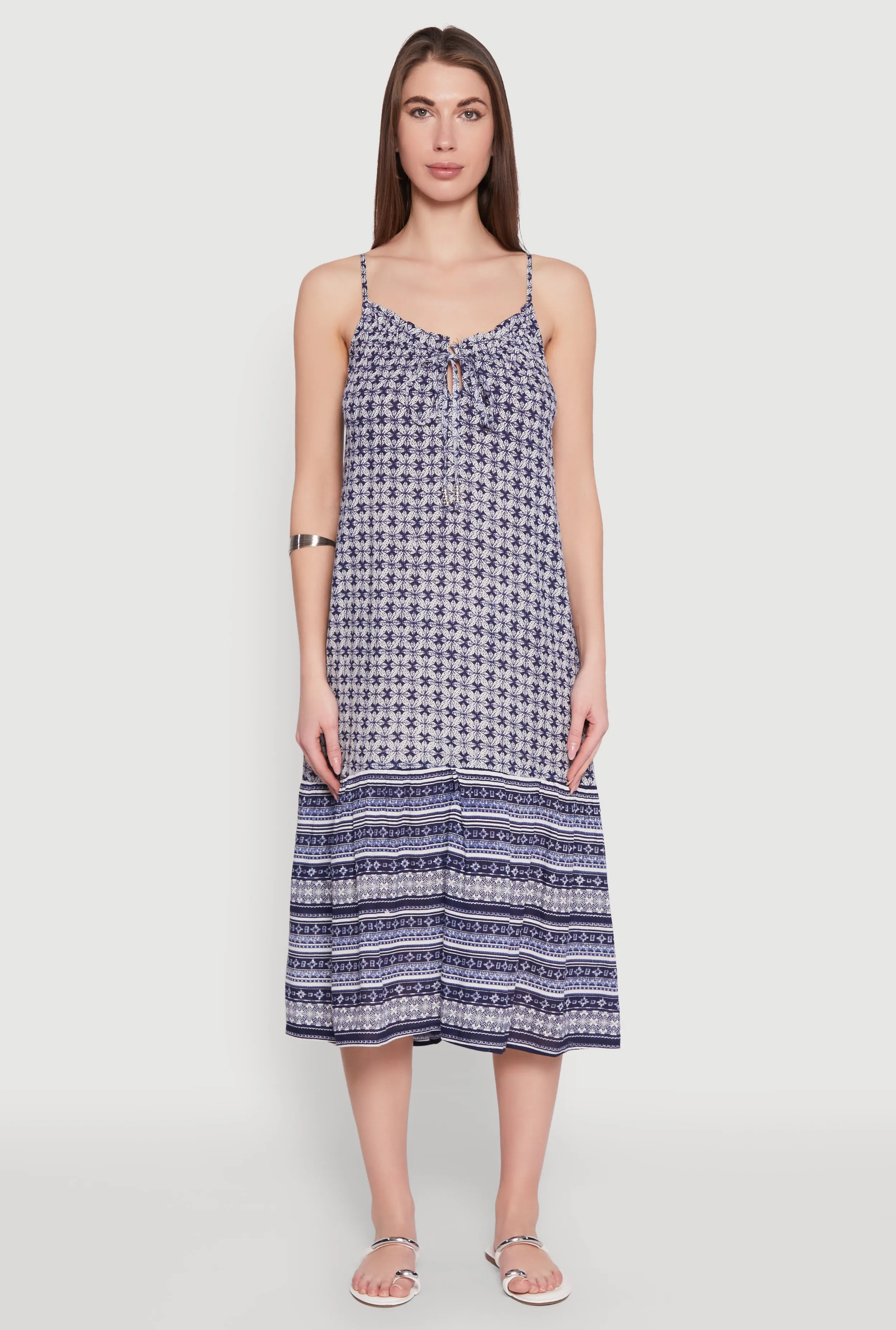 Border Print Midi Dress Charming Style Flattering Shape