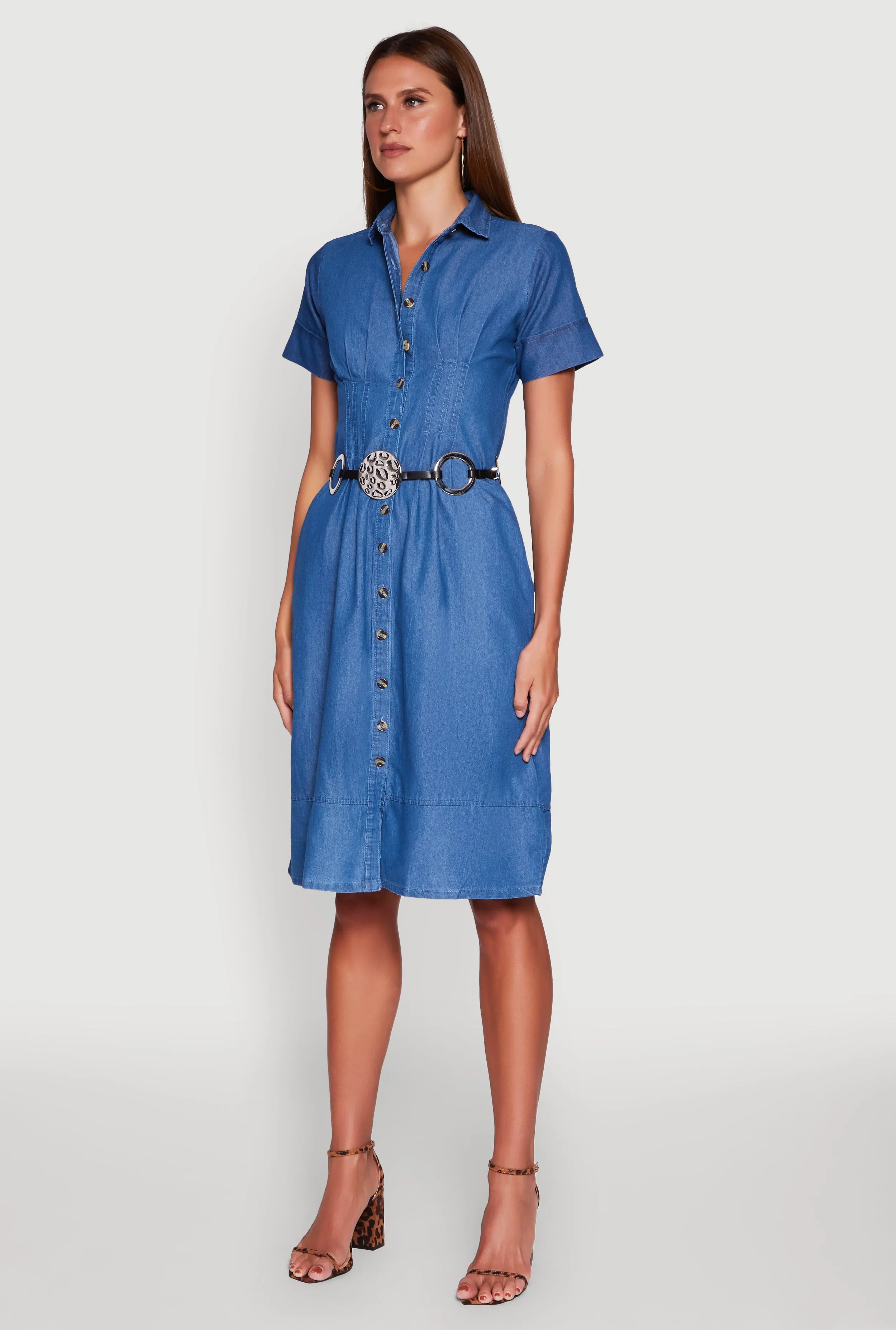 Denim Button Front Midi Shirt Dress Vibrant Look Classic Cool