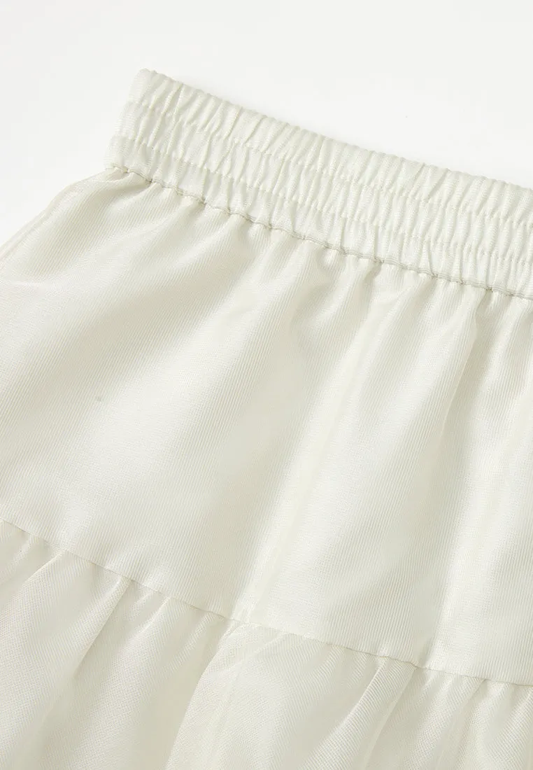 Elasticated-waistband Layered Maxi Mesh Skirt Cream SheerLayeredPanels ZeroWasteProduction