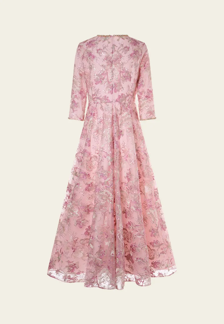 Elite Core Floral-embroidery Embellished Maxi Mesh Dress