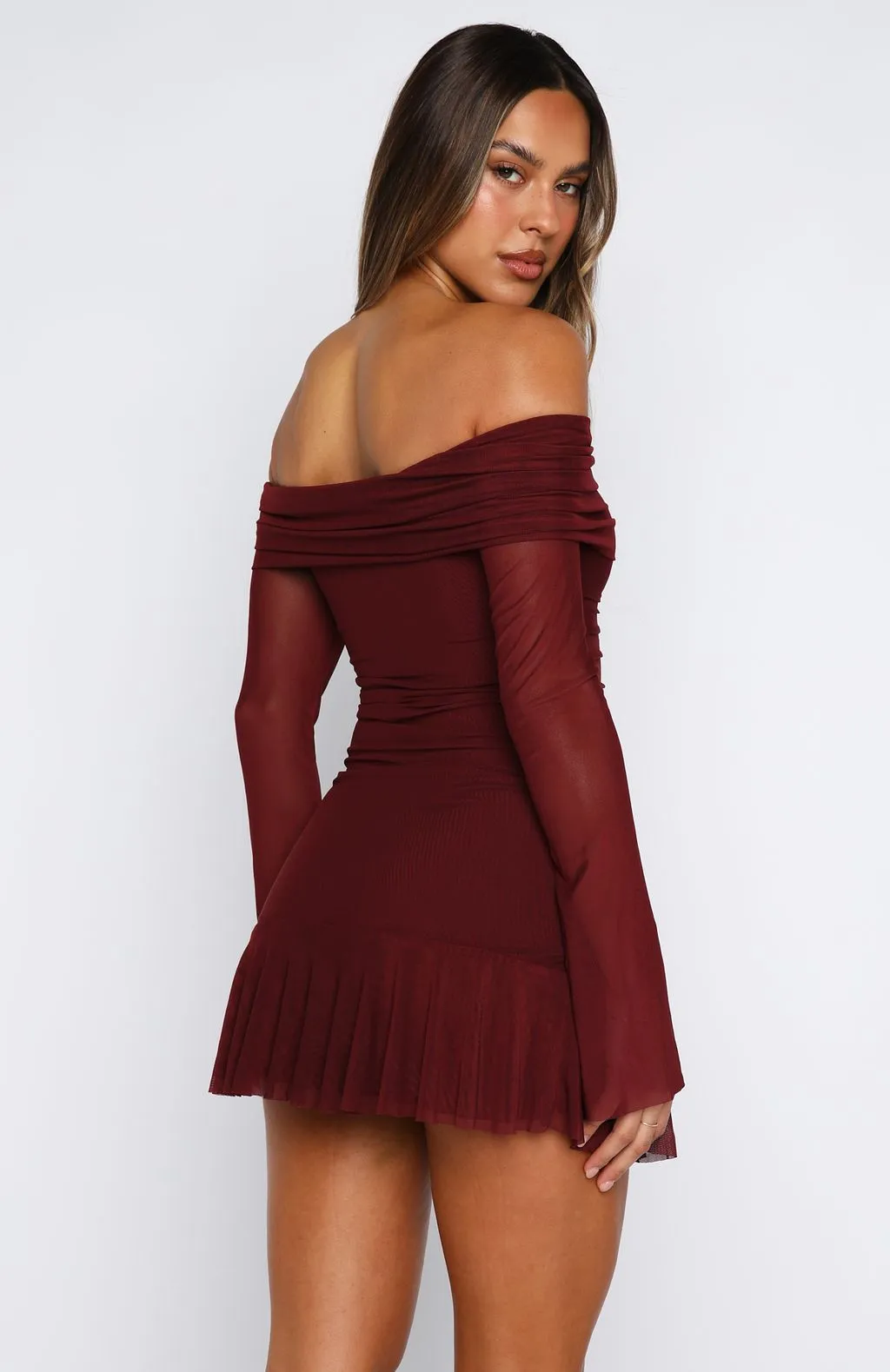Soft Inner Lining Dreaming Of Yesterday Long Sleeve Mini Dress Burgundy
