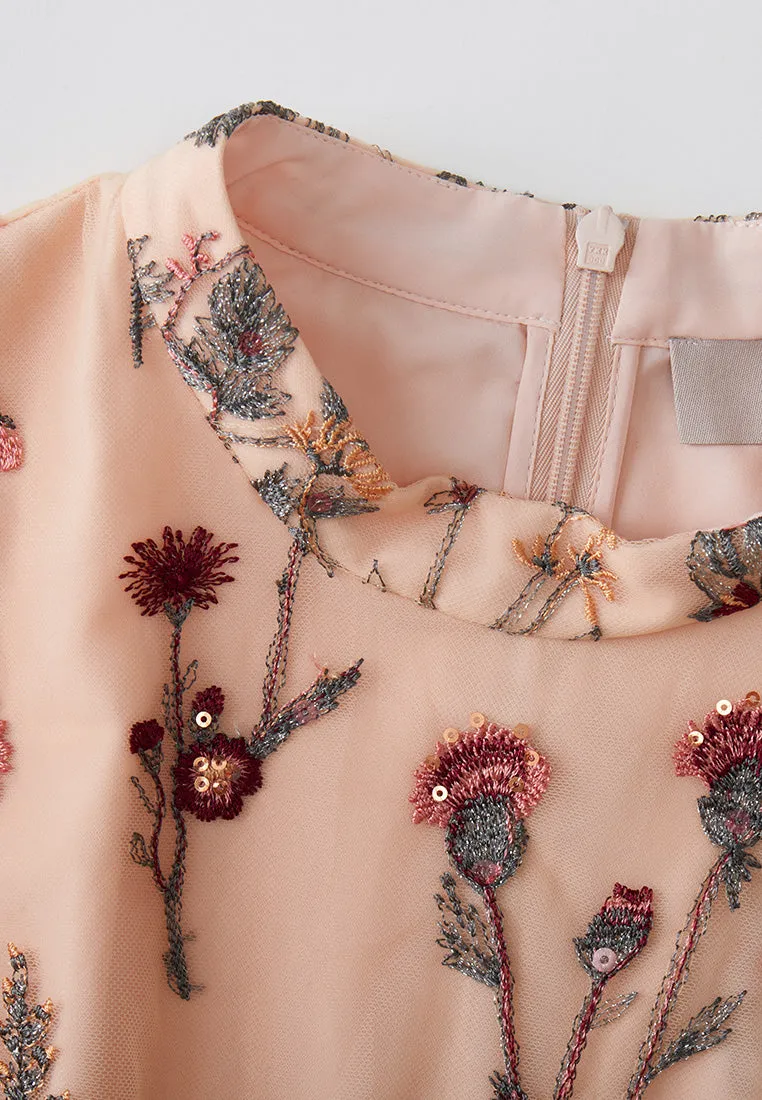 Stretch Fabric Fantasy Forest Embroidered Mesh Dress