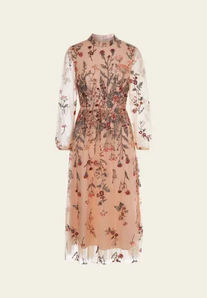 Fantasy Forest Embroidered Mesh Dress HighNeckStyle