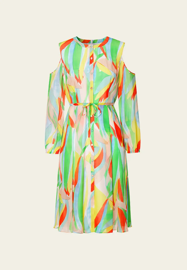 CompressionKnit Vivid Shoulder Cut-out Chiffon Dress
