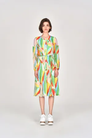 Vivid Shoulder Cut-out Chiffon Dress Sprint Fit