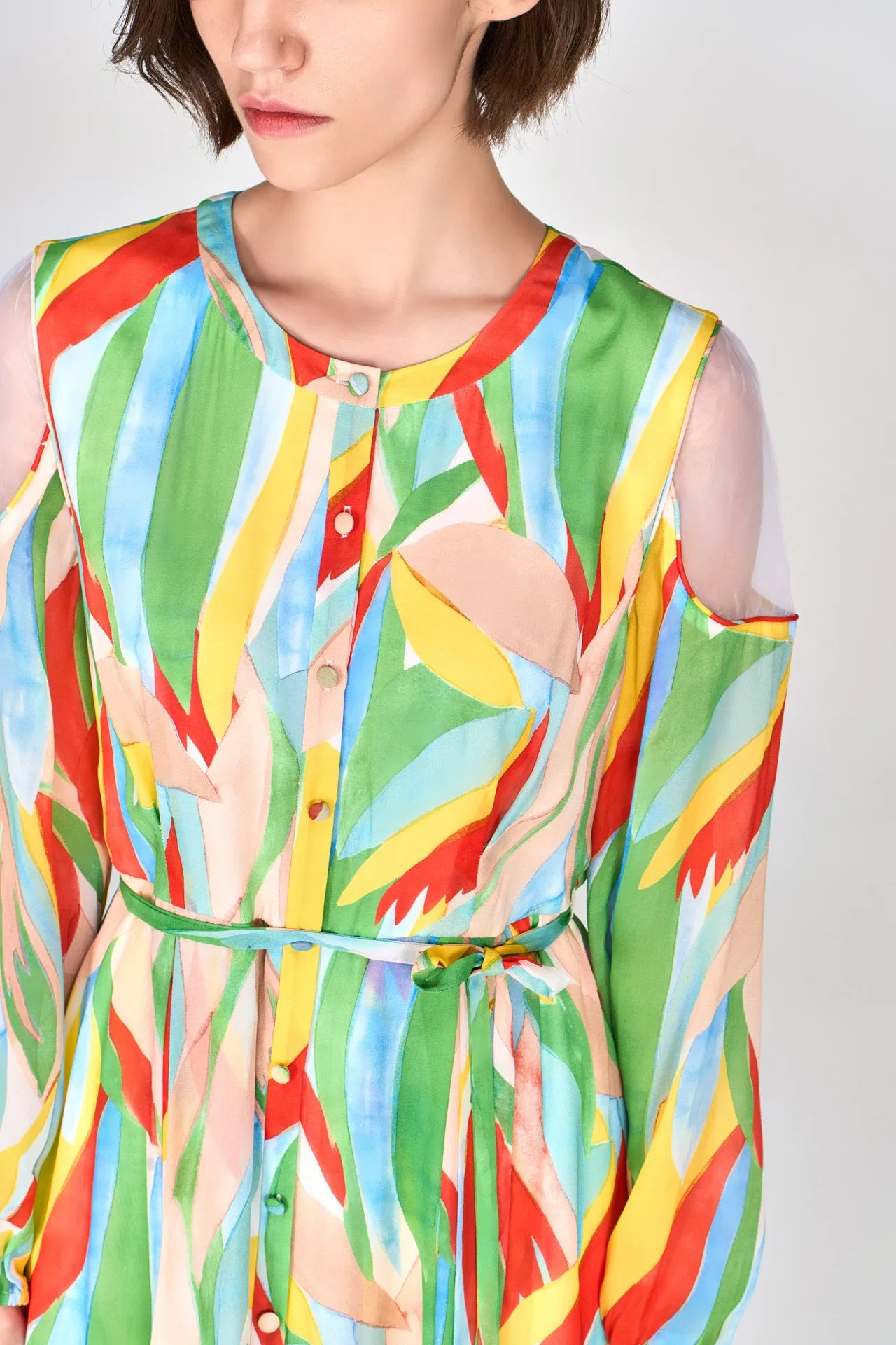 Smart Casual TearResistantMaterial Vivid Shoulder Cut-out Chiffon Dress