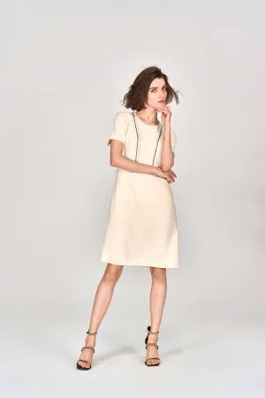 FlexibleWaistband Custard Beaded Crepe Midi Dress