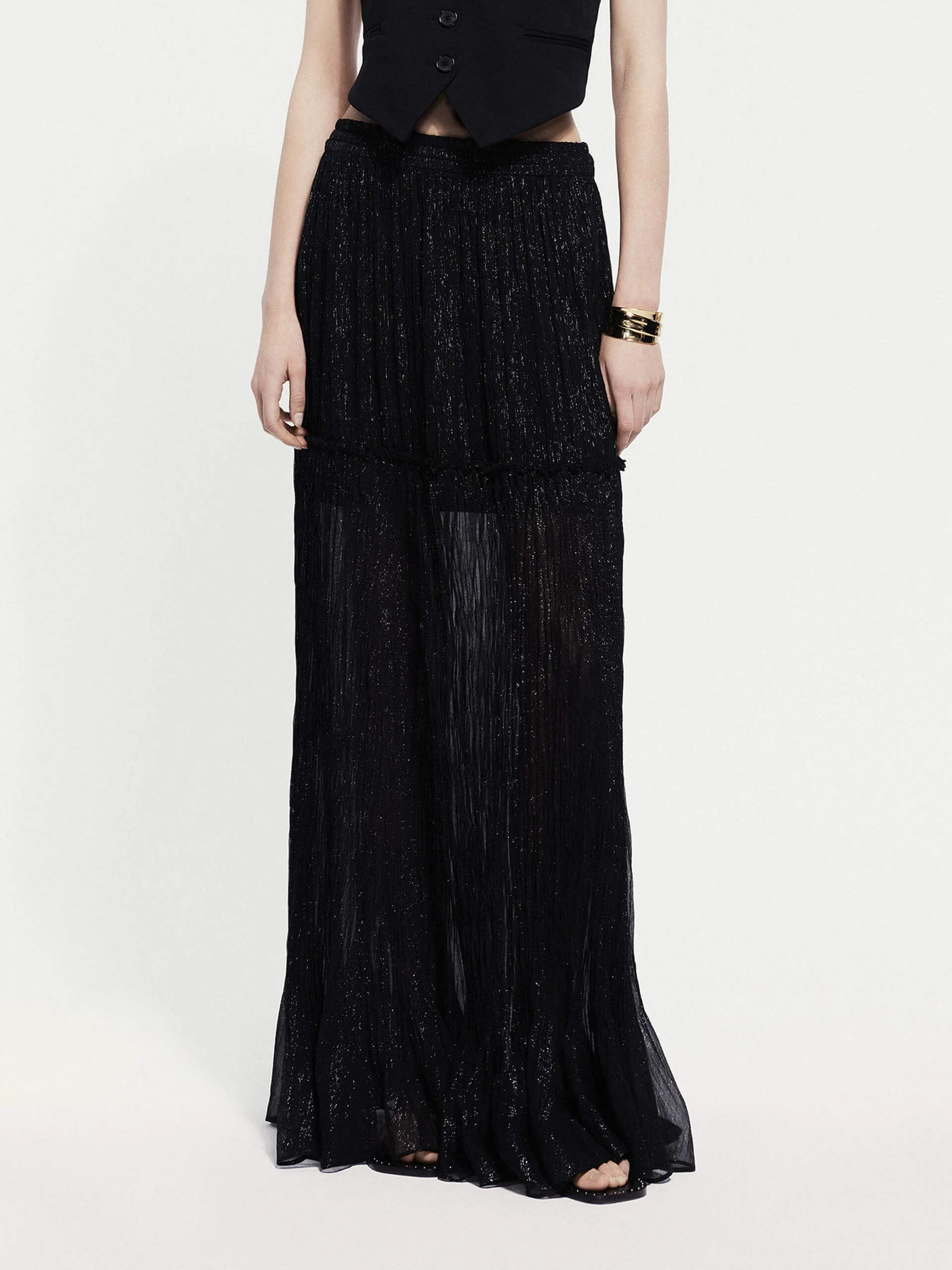 Comfort Waistline Tagless label Metallic Textured Maxi Skirt