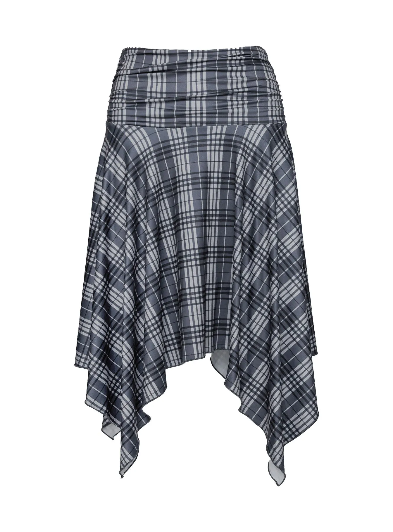 Scholar Asymmetrical Midi Skirt Grey Check Designer Label Asymmetrical Cut