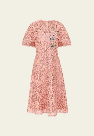 EasyAdjustStraps Butterfly-embroidered peach lace dress