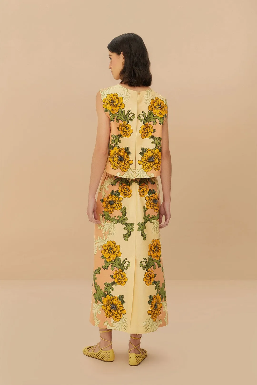 Pink Delicate Flower Arabesques Euroflax? Premium Linen Midi Skirt Tropical theme