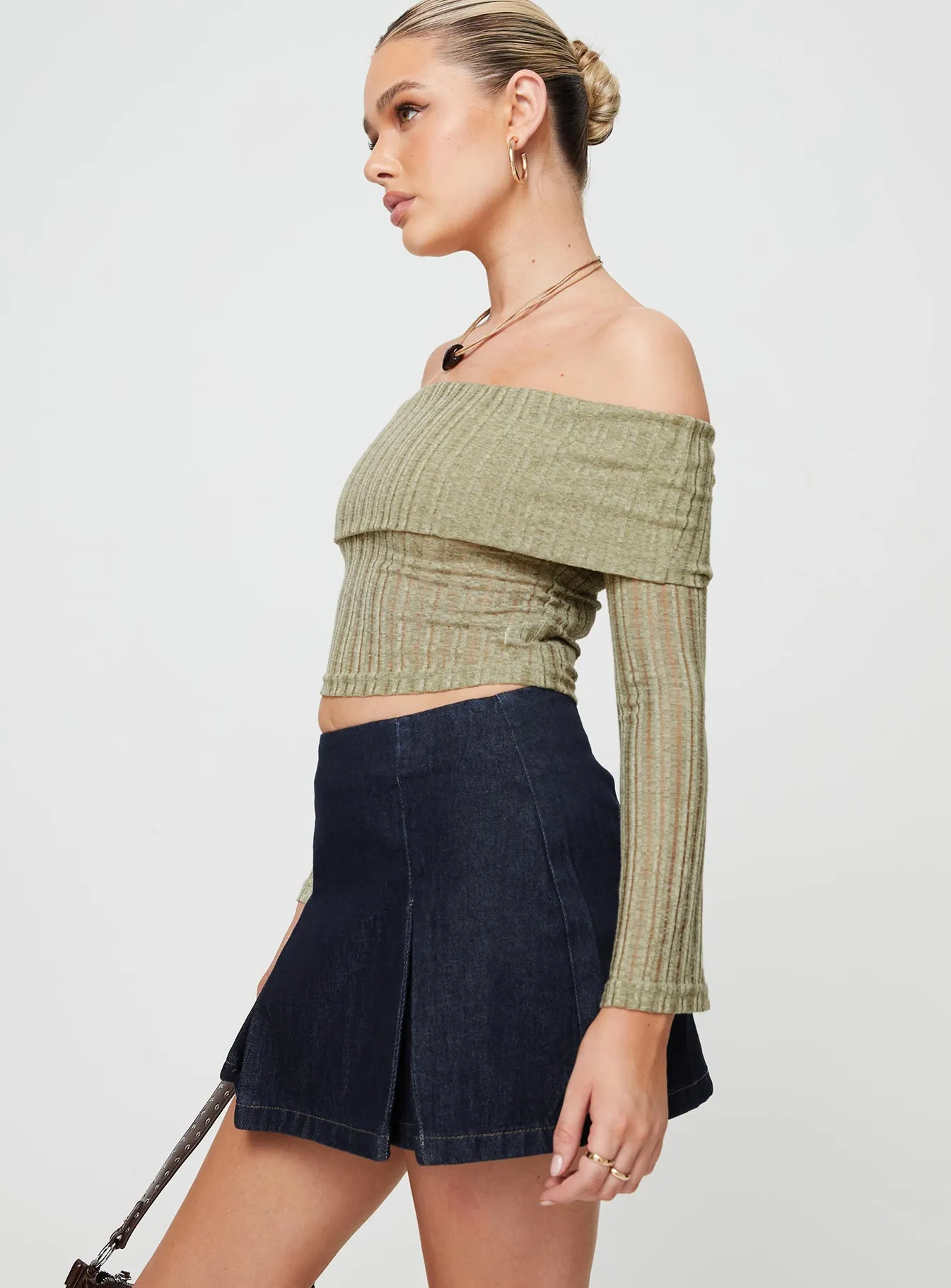 Sawan Pleated Denim Mini Skirt Dark Wash Breezy Look natural fiber