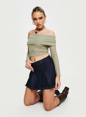 Sawan Pleated Denim Mini Skirt Dark Wash Matte Finish