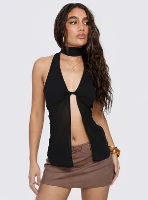 Jordayna Stud Mini Skirt Brown All Occasion Laser Cut Edges
