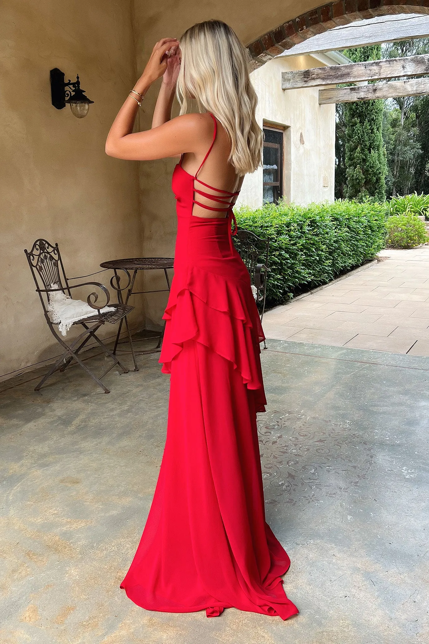 Mist Path Luxurious evening party dress Anais Tiered Ruffle Maxi Dress - Red