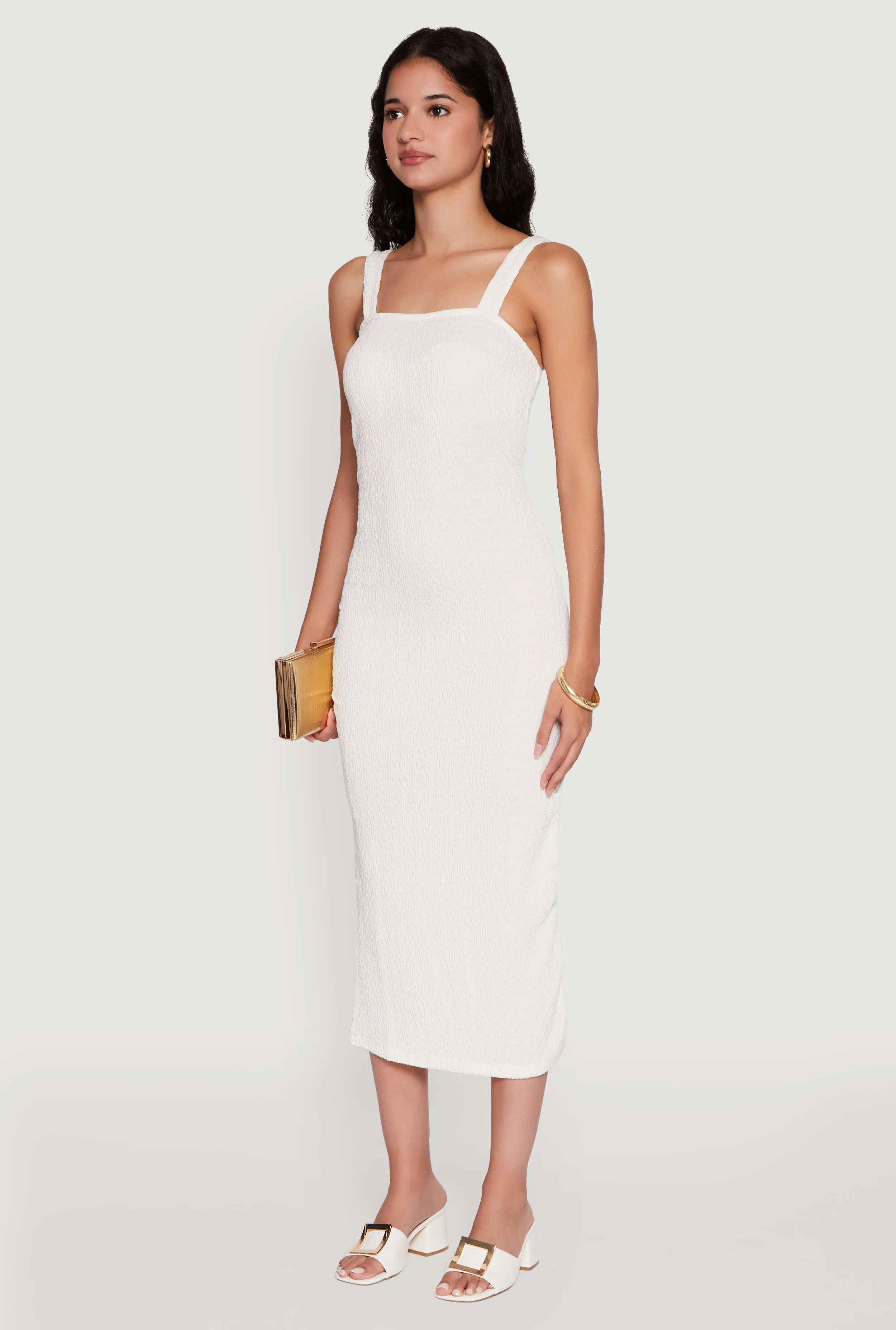 Urban Girl Textured Knit Sleeveless Side Slit Midi Dress