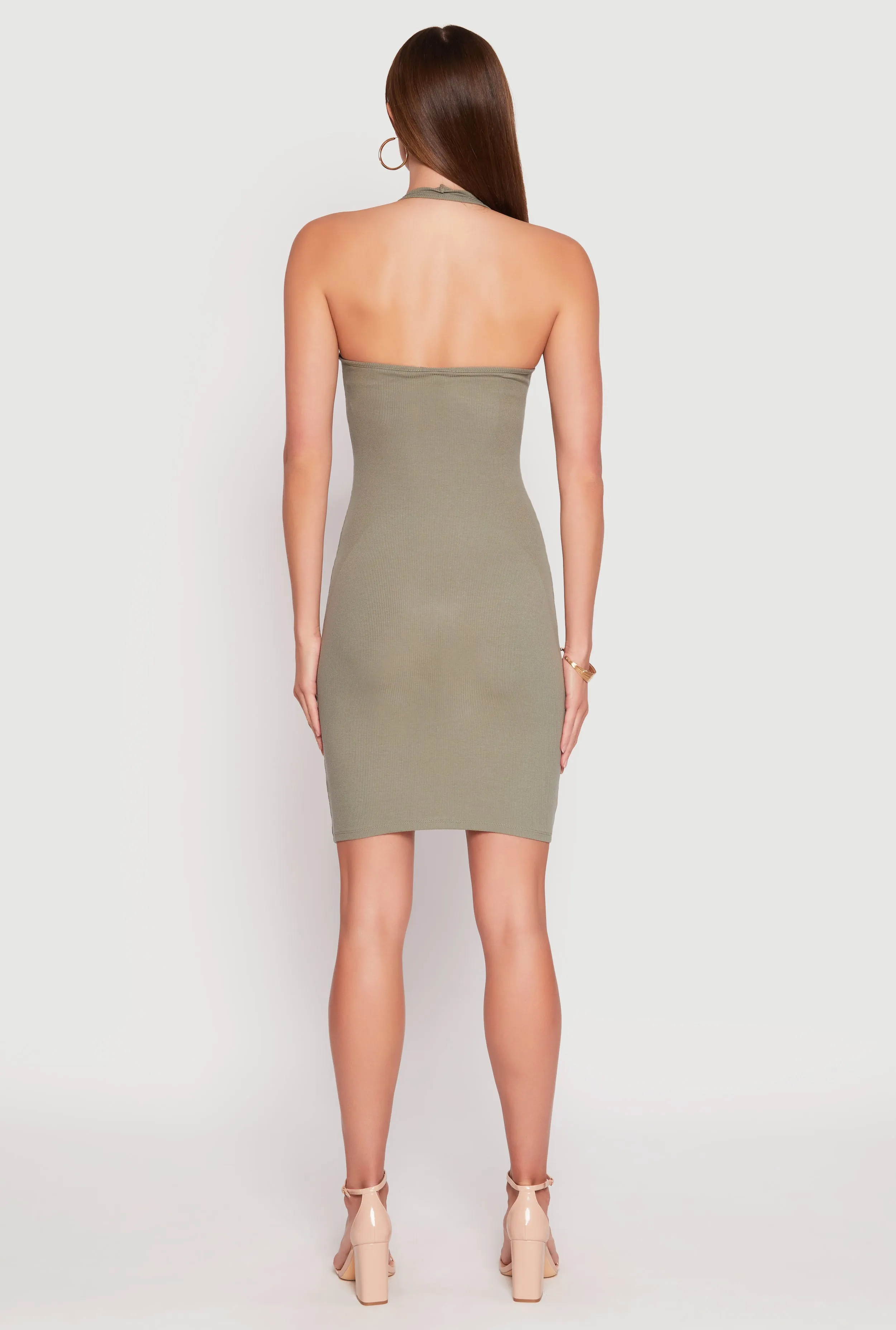 Port Side Rose Garden Ribbed Knit Halter Midi Dress