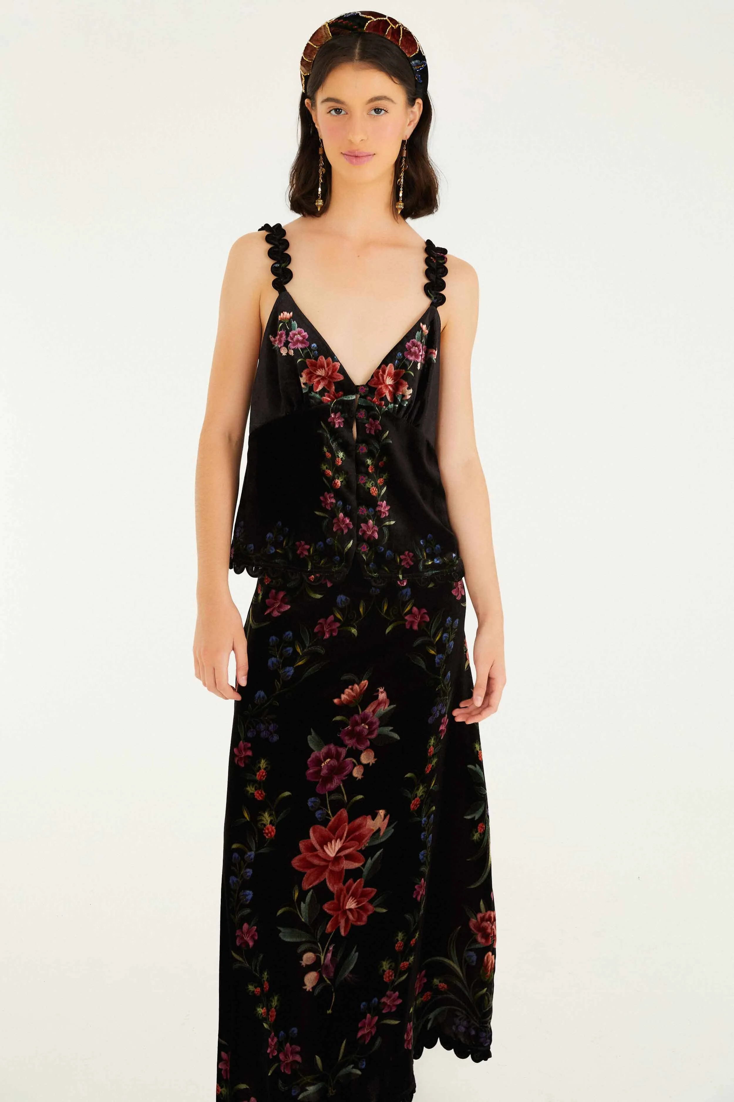 Sophisticated Casual City Tones Black Belle Garden Scallop Hem Midi Skirt