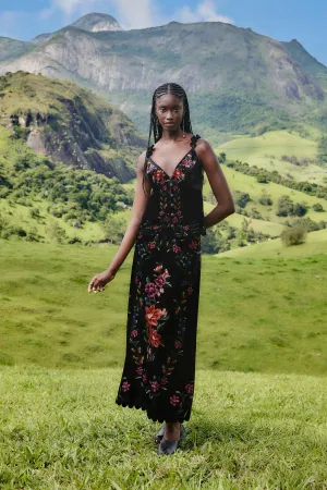 Soft Palette Black Belle Garden Scallop Hem Midi Skirt