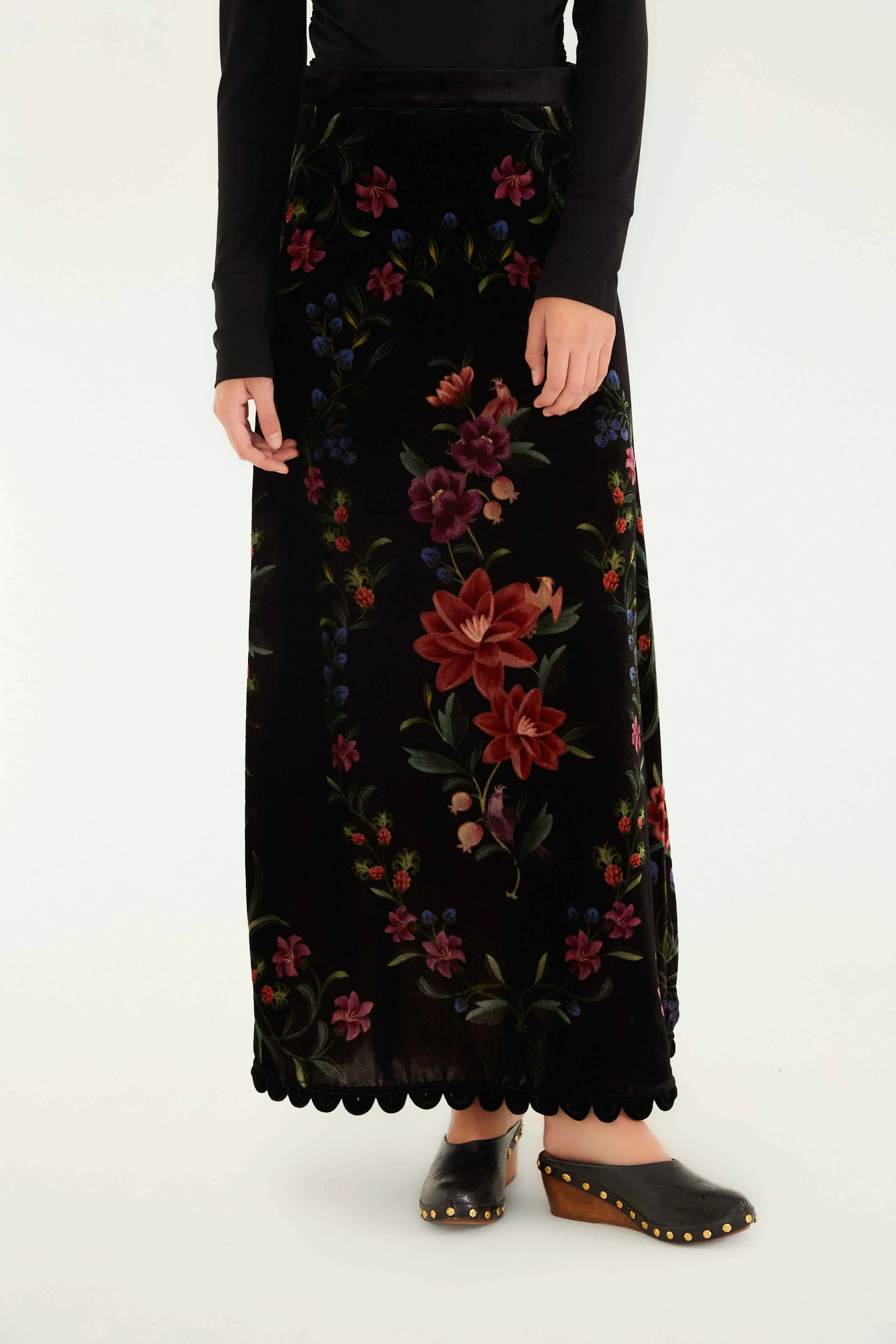 Black Belle Garden Scallop Hem Midi Skirt All Day