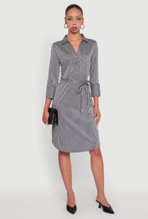 Tea Garden Trendy Pieces Classic Fit Striped Midi Dress with Tie Waist Belt