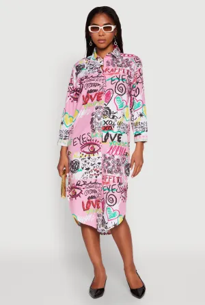 Body Loving Spoon Jeans Graffiti Print Shirt Dress