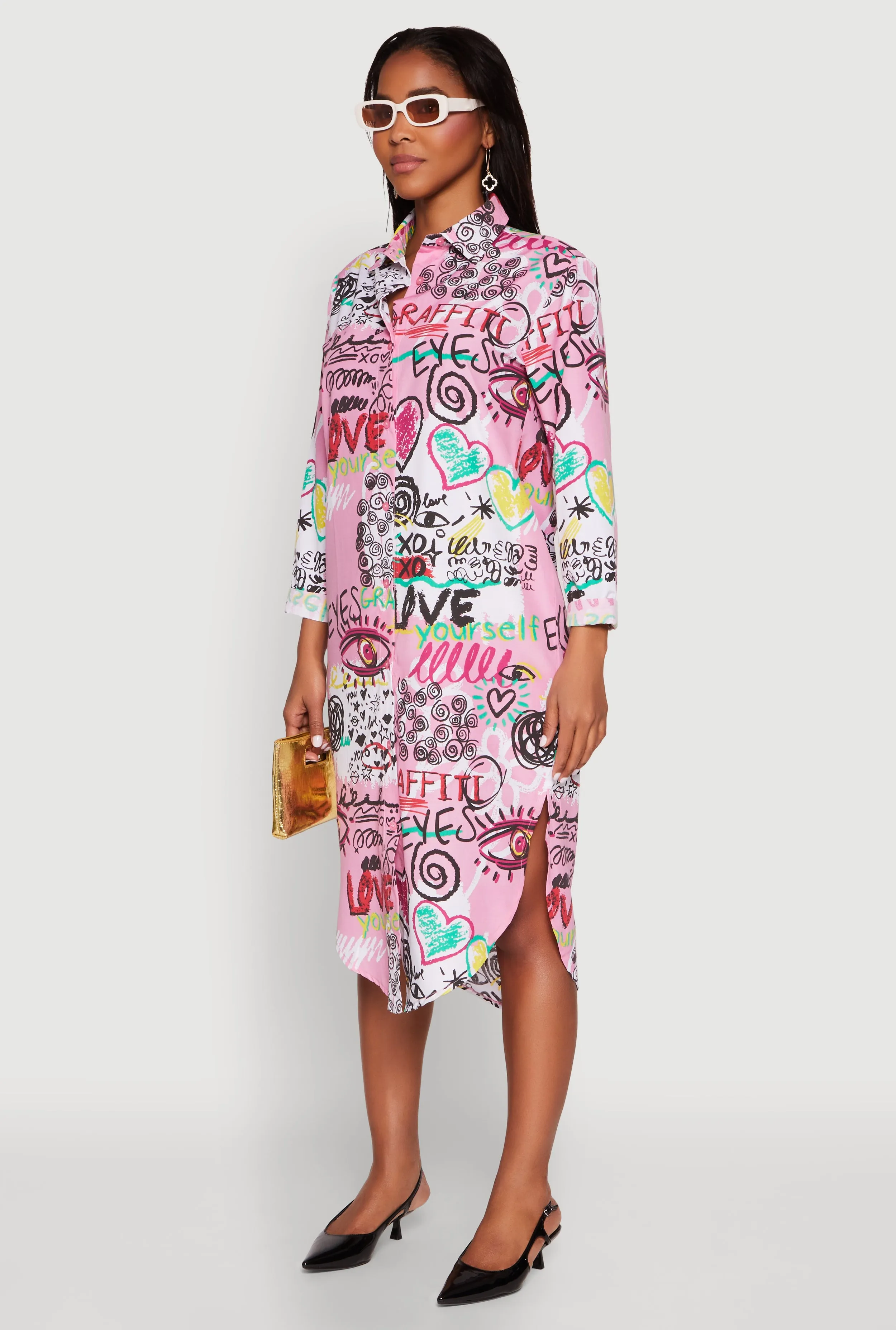 Spoon Jeans Graffiti Print Shirt Dress Serene Charm Orbit Light