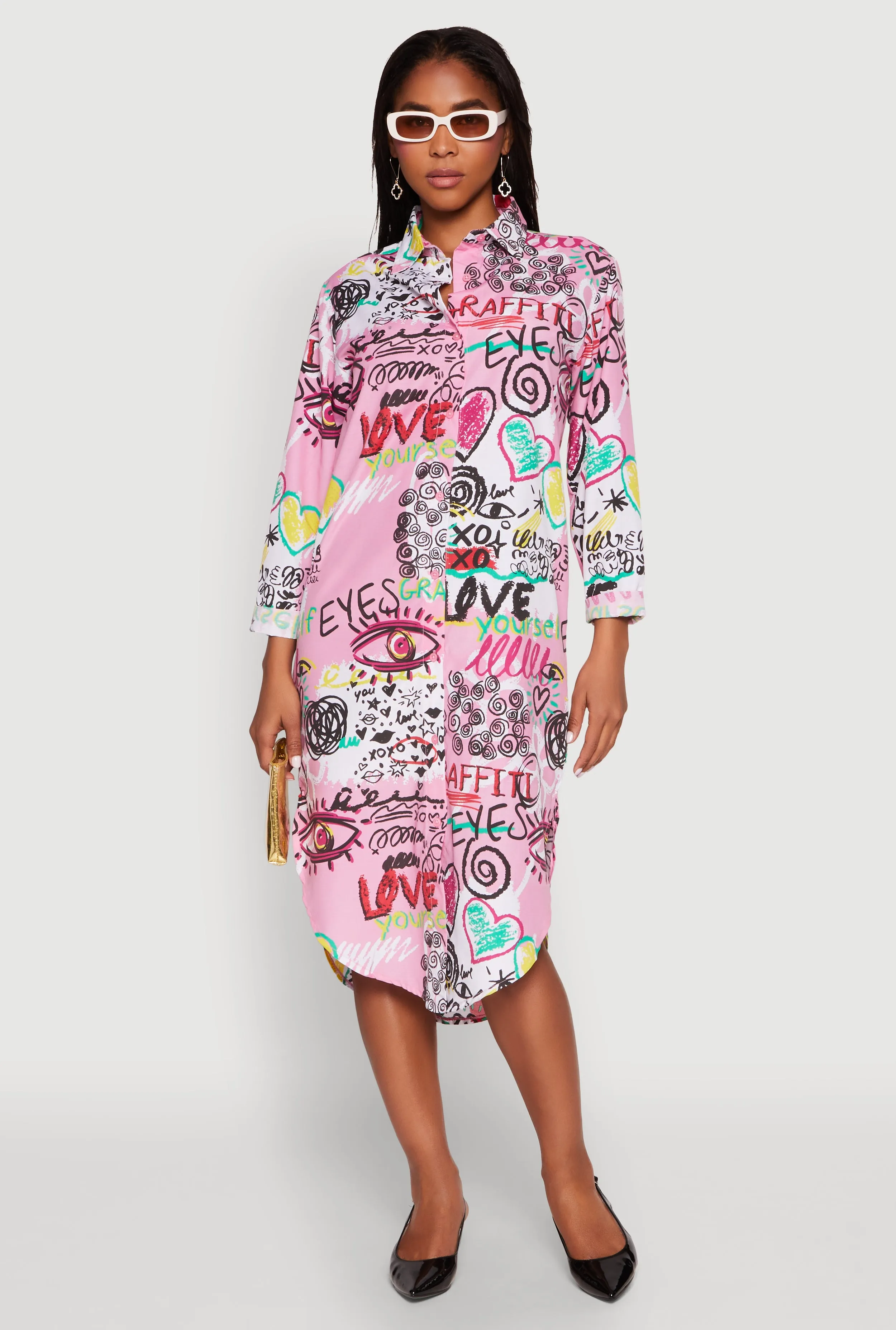 Body Loving Spoon Jeans Graffiti Print Shirt Dress