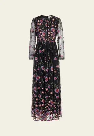 Spark Mood Oriental Embroidered Mesh Maxi Dress