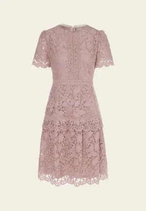Layered Panelle-detail Puff-sleeve Lace Dress SweatAbsorbentLining EcoDye Process