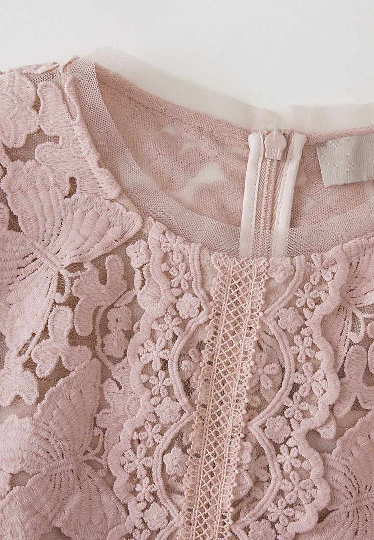 Princess Glow Layered Panelle-detail Puff-sleeve Lace Dress