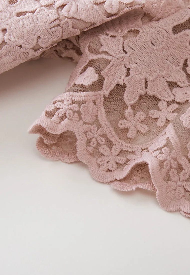 Layered Panelle-detail Puff-sleeve Lace Dress AdjustableStraps MachineWashable Fabric