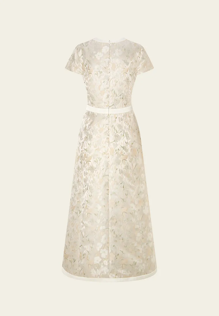 Maxi-length Floral Jacquard Pocket Dress OdorControl Technology Flexible Waistband