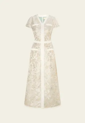 Sky Mood NonRestrictive Movement Maxi-length Floral Jacquard Pocket Dress