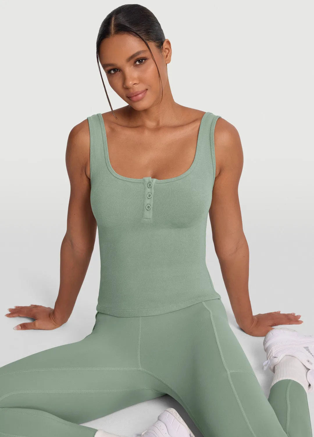 Button Front Tank Top above ground All Day Comfort Fit