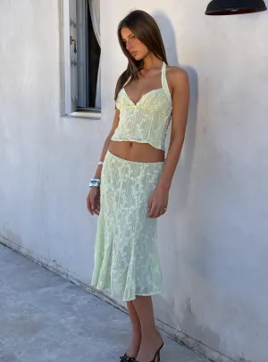 Aspyn Embroidered Midi Skirt Sage Green Laser cut Hip Skimming