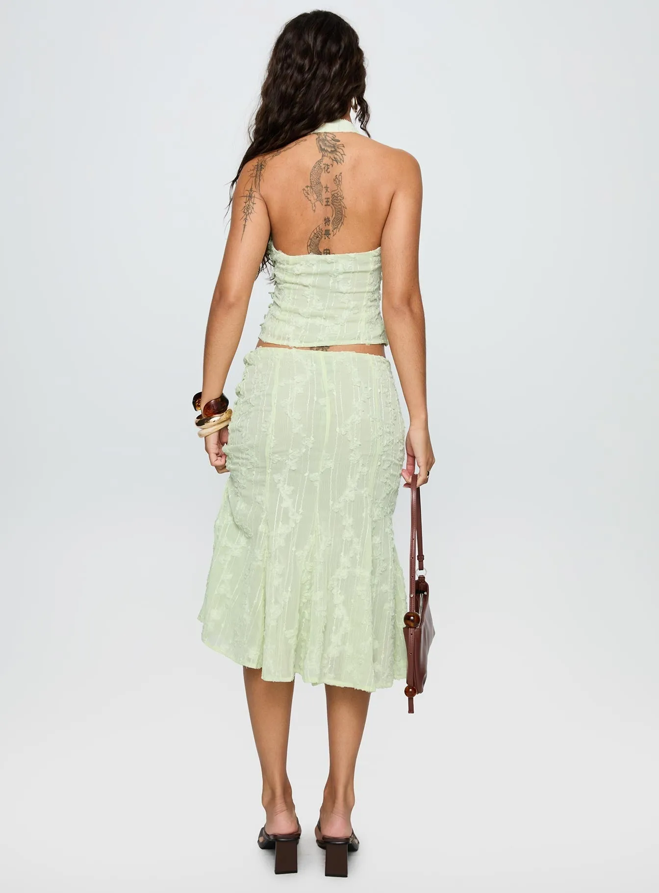 Aspyn Embroidered Midi Skirt Sage Green Comfy Look
