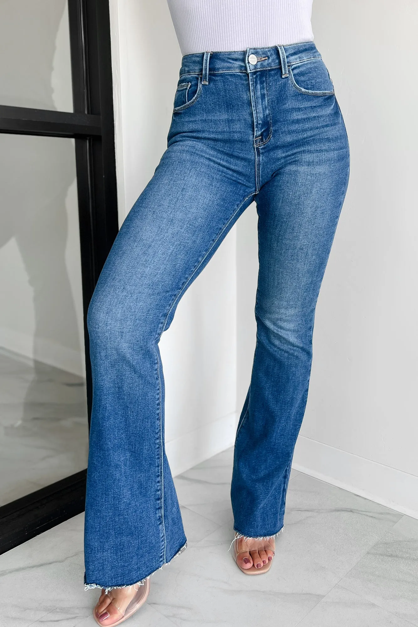 Brynn High Rise Raw Cut Risen Non Distressed Jeans (Dark) Snag Resistant Fabric