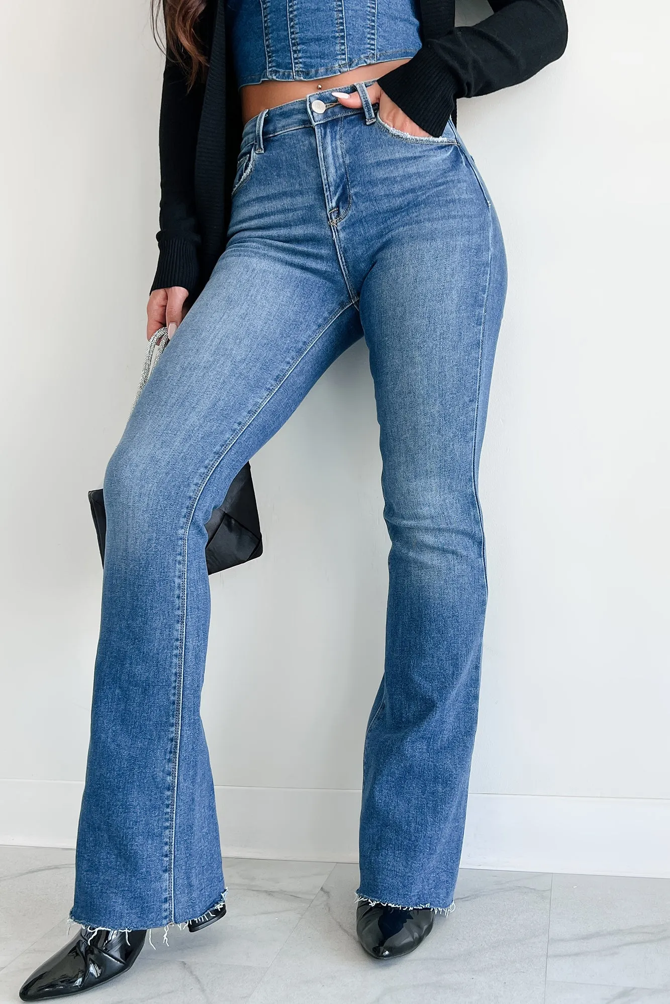 Stretch Fit Top Brynn High Rise Raw Cut Risen Non Distressed Jeans (Dark)