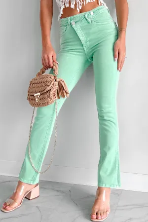 Christos Cross-Over Waist Bootcut Jeans (Green) FlatlockSeams