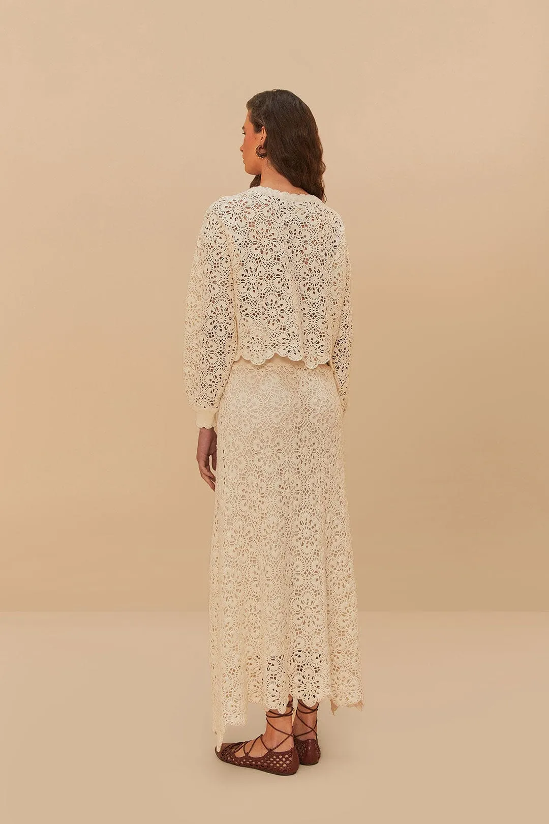 Fall Favorite Monochrome Outfit Off-White Flower Crochet Skirt