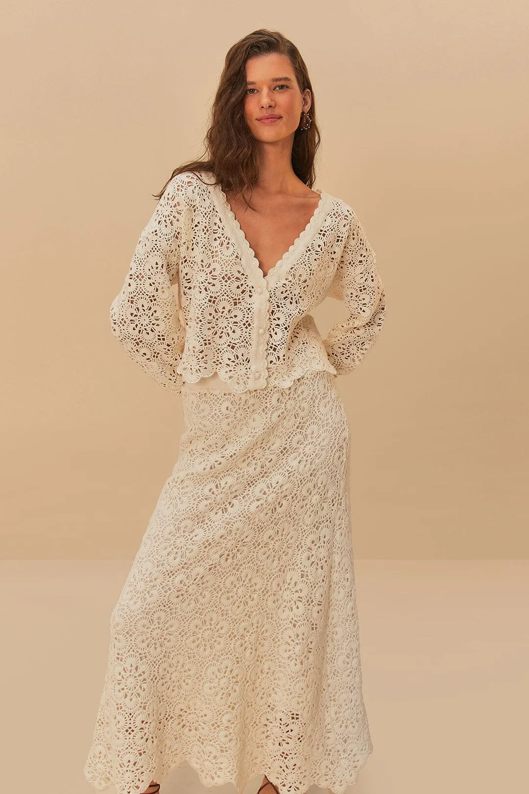 Everyday Wear Off-White Flower Crochet Skirt