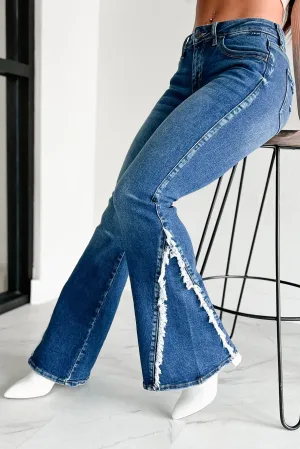 Formal Tank MultiLayer Stitching Grissom Mid Rise Frayed Cello Flare Jeans (Medium)