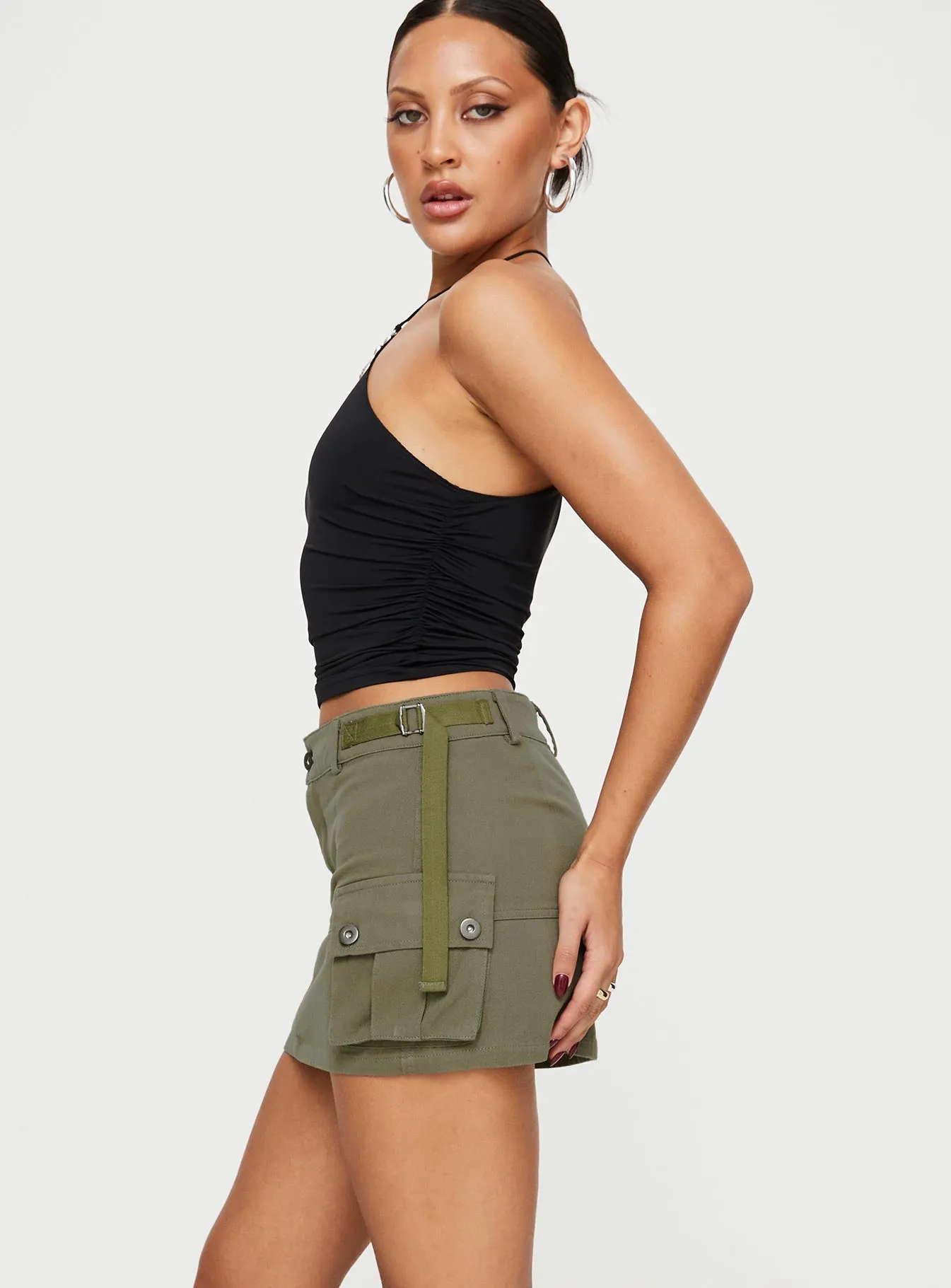 Take You Cargo Mini Skirt Green Breathable smooth zipper