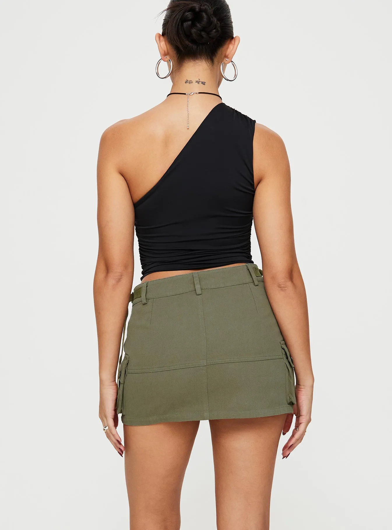 Take You Cargo Mini Skirt Green Outfit Moodset Ruching Details