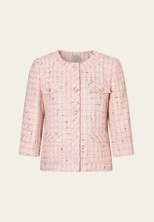 Heart Soul Three-quarter Sleeves Checked Pocketed Tweed Jacket