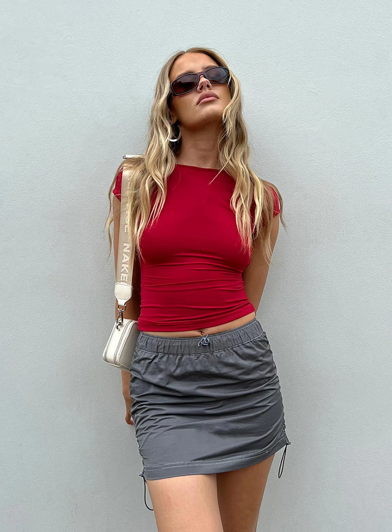 Textured Surface Gateway Parachute Mini Skirt Grey