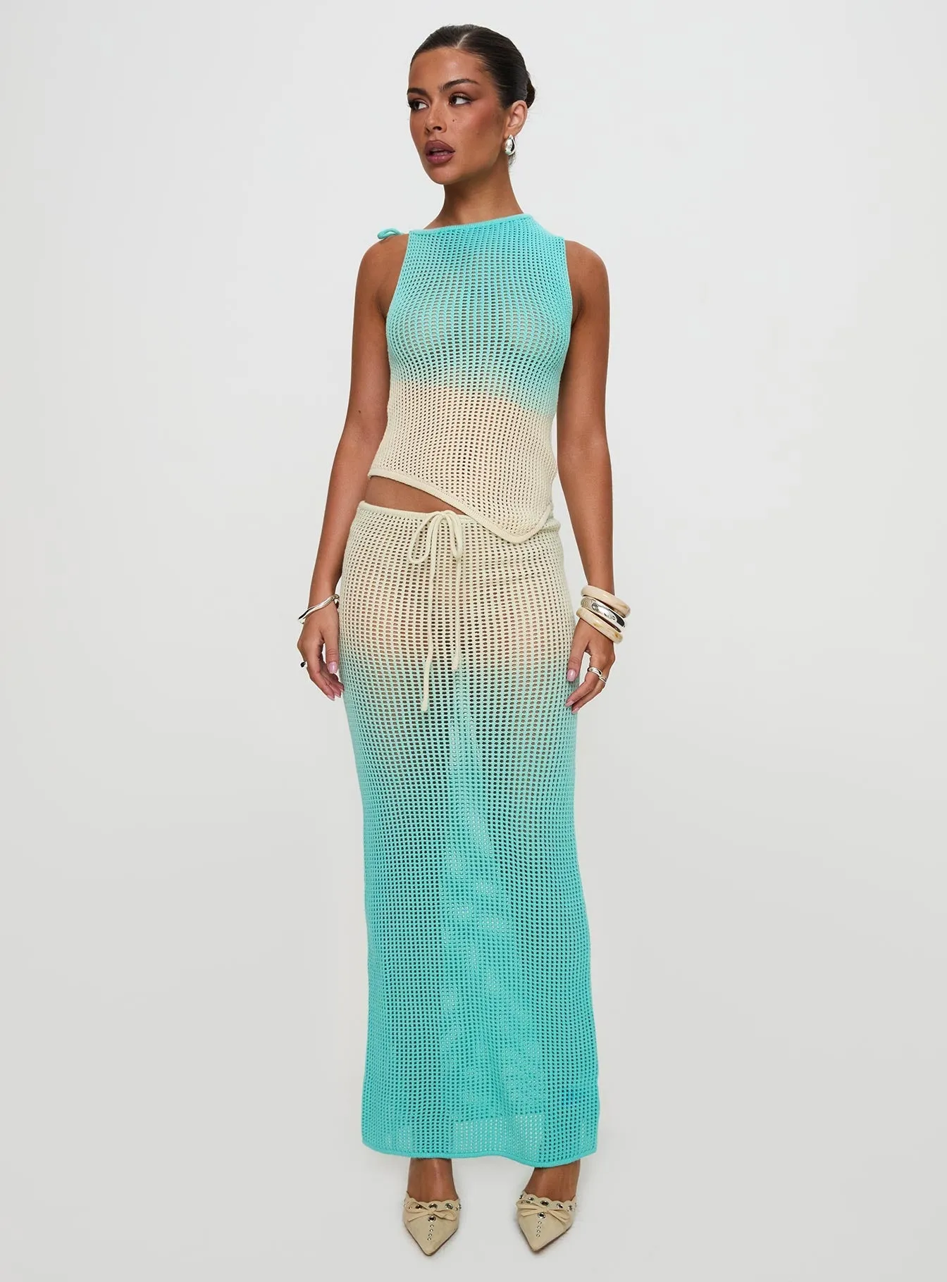 Auralia Knit Maxi Skirt Blue / Cream Everyday Style Sustainable Fabric